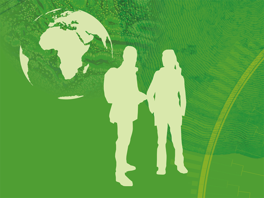 Siluett av två personer och en jordglob